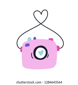 Hand drawn camera with a heart. Vector illustration for Valentine's Day.
