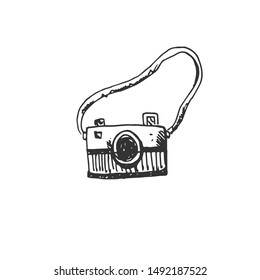 hand drawn camera icon black. on white background. vector Illustrator.  