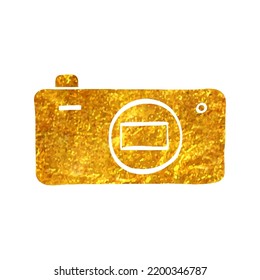 Hand drawn Camera icon in gold foil texture vector illustration