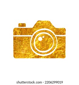 Hand Drawn Camera Icon In Gold Foil Texture Vector Illustration