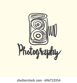 hand drawn camera icon with lettering design on background,single object . vector graphic illustration