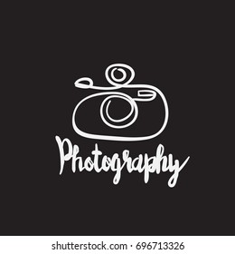 hand drawn camera icon with lettering design on background,single object . vector graphic illustration