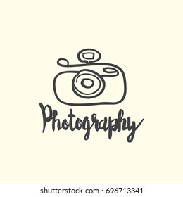 hand drawn camera icon with lettering design on background,single object . vector graphic illustration