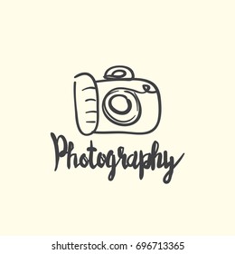 hand drawn camera icon with lettering design on background,single object . vector graphic illustration