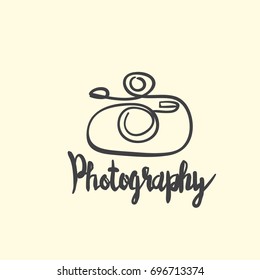 hand drawn camera icon with lettering design on background,single object . vector graphic illustration