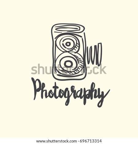 hand drawn camera icon with lettering design on background,single object . vector graphic illustration