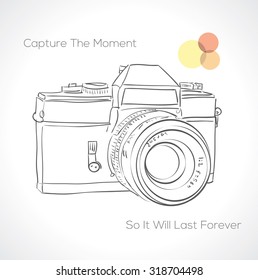 Hand drawn camera icon with quote. vector illustration
