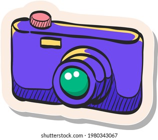 Hand drawn Camera icon in sticker style vector illustration