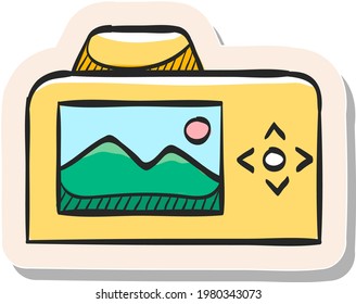 Hand drawn Camera icon in sticker style vector illustration