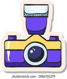 Hand drawn Camera icon in sticker style vector illustration