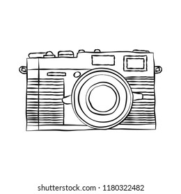 Hand drawn of Camera isolated on white background, in doodle style - Vector Illustration.