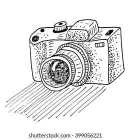 Hand drawn camera. Sketch style