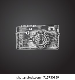 Hand Drawn Camera Sketch Symbol. Vector Hipster Element In Trendy Style.