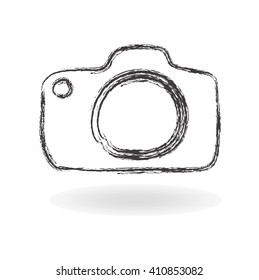 Hand drawn camera symbol, Vector illustration.