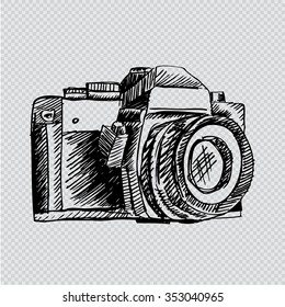 Hand drawn camera. Vector illustration.