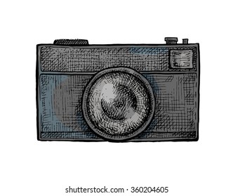 Hand drawn camera. Vector illustration