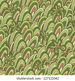 Hand drawn  camouflage seamless pattern in ecological green tones. Endless natural background