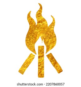 Hand drawn Camp fire icon in gold foil texture vector illustration
