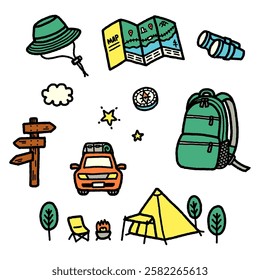 Hand drawn camp illustration set