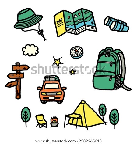 Hand drawn camp illustration set