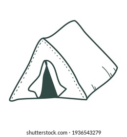 Hand drawn camp tent doodle icon. Hand drawn black sketch. Decoration element.  Isolated. Flat design. Isolated on white background drawing for prints, poster, cute stationery, travel design