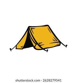Hand drawn camp tent illustration on isolated white background