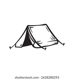 Hand drawn camp tent illustration on isolated white background