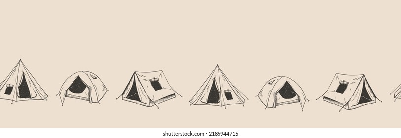 Hand drawn camp tents seamless pattern, outdoor, great for textiles, banners, wallpapers - vector design