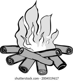 Hand drawn campfire with burning logs and dancing flame