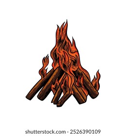 hand drawn campfire color illustration