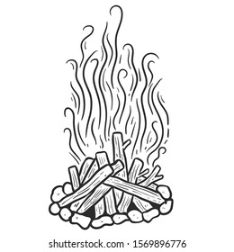 Hand drawn campfire illustration vector on white background