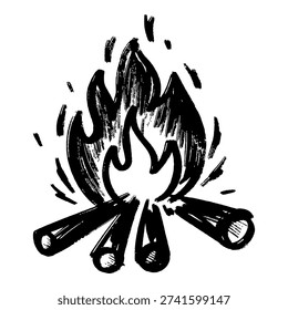 Hand drawn campfire sketch illustration isolated on white background.