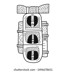 Hand drawn Camping Backpack isolated on a white. Vector illustration.
