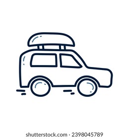 Hand drawn camping car doodle line illustration. Camping car doodle icon vector.