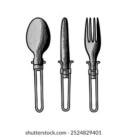 Dibujado a mano Camping utensilios de cocina ilustración de color