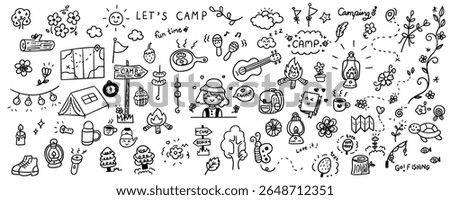 Hand drawn camping element line doodle concept set. Illustration vector design.