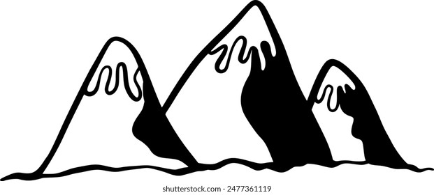 Hand drawn camping elements. Perfect for prints, poster, trip, travel card. Doodle vector illustration. Mountain landscape 