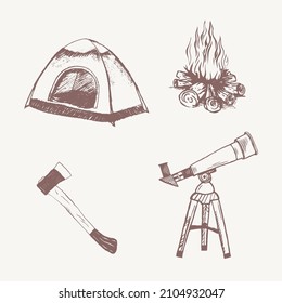 hand drawn camping elements set
