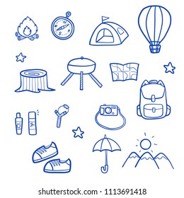 Hand drawn camping equipment doodle.