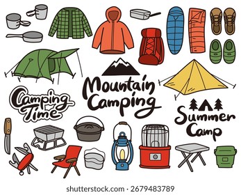 Ilustraciones de equipo de camping dibujadas a mano