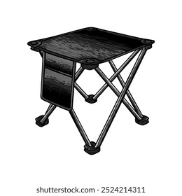 hand drawn camping folding table colored illustration	