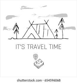Hand drawn camping icons set. Camping icons to use for web and mobile UI