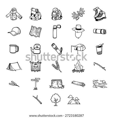 Hand Drawn Camping Outdoor Doodle Illustration Set