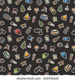 Hand drawn camping seamless pattern. Vector background.