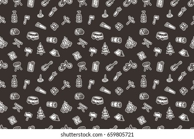 Hand drawn camping seamless pattern. Vector background.