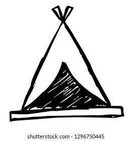 Hand Drawn of Camping Tent for Graphic Design, Shirt, Background, Logo, Icon and Template. Vector Illustration.