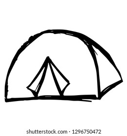 Hand Drawn of Camping Tent for Graphic Design, Shirt, Background, Logo, Icon and Template. Vector Illustration.