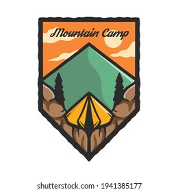 hand drawn camping tent mountain vector.