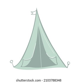 Hand drawn camping tent, vector illustration in flat doodle style. Tourist equipment isolated on white background