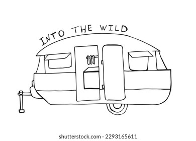 Hand drawn camping trailer icon. Vector illustration, doodle style.